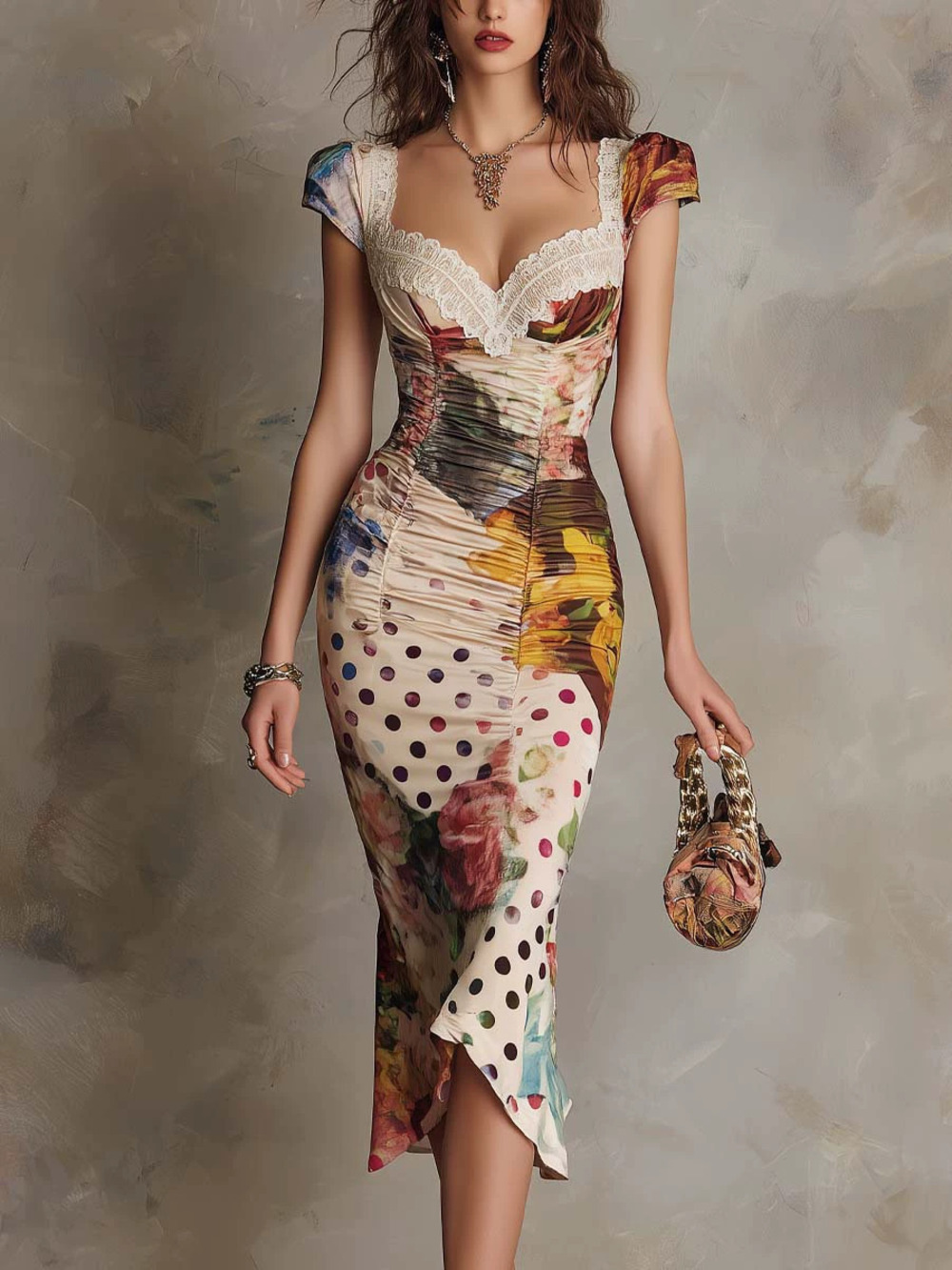 ZARA Summer Vintage Print Slimming Waist Evening Dress